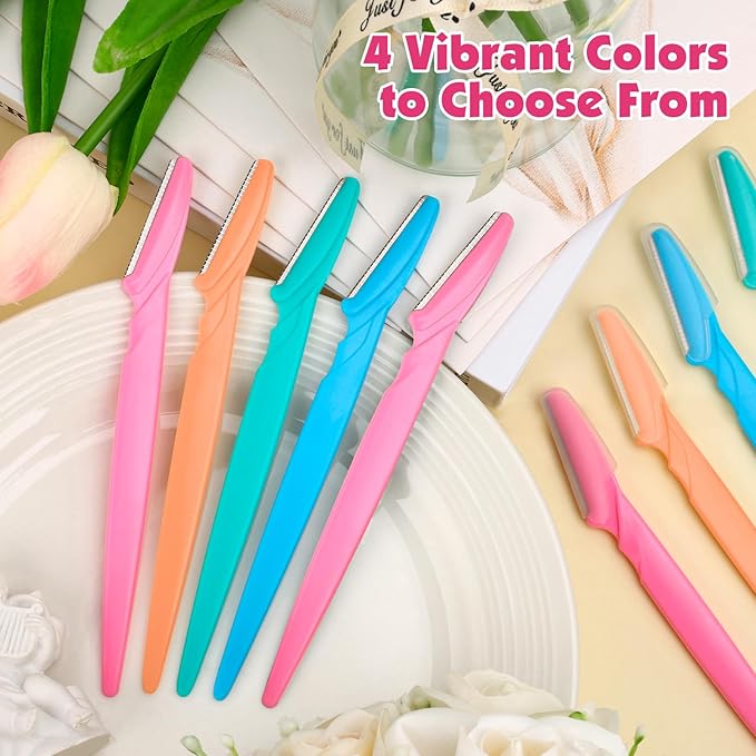 88 Pcs Eyebrow Razors & Face Razors for Women in Storage Jar – 4 Color Dermaplane Razor for Women Face & Men, Safe Face Shaver with Protective Covers