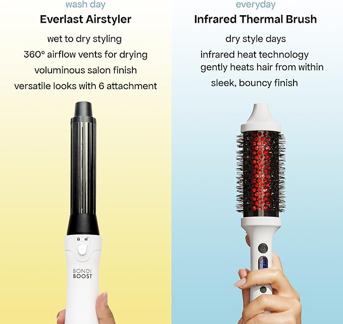 BONDIBOOST Infrared Thermal Brush, Heated Thermal Round Brush for Smooth + Shiny Hair, Dry Hair Styling for Instant Volume, Less Hair Breakage + Minimizes Snags, Frizz-Free