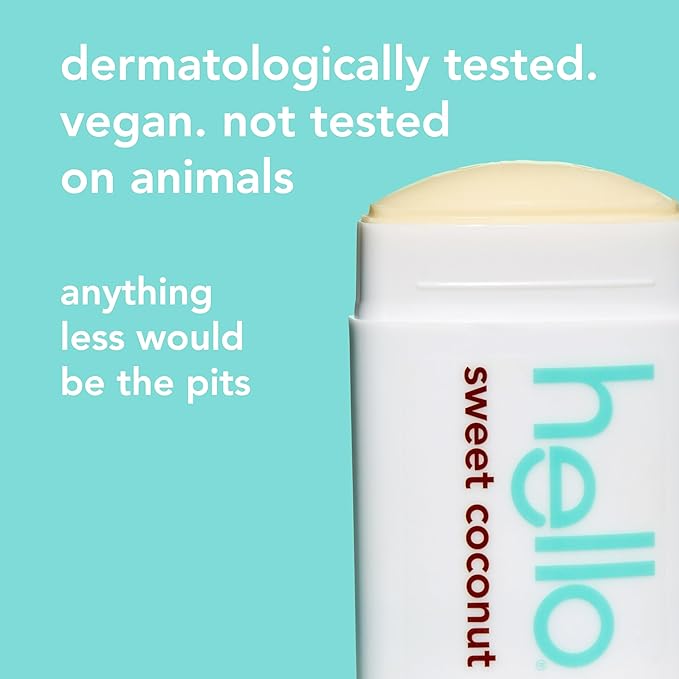 hello Sweet Coconut Aluminum Free Deodorant for Women and Men with Shea Butter, 24-Hour Freshness, Baking Soda Free Deodorant, Dermatologically Tested, 2.6 oz Stick (2 Pack)