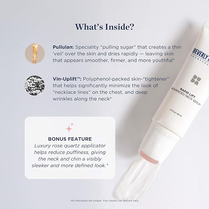 Beverly Hills MD Rapid-Lift Advanced Neck Serum- Reduce Wrinkles & Tone Skin- Anti-Aging Formula for Lifting and Smoothing Sagging Skin on Neck, Chin, & Chest w/Polyphenols (Old Formula)