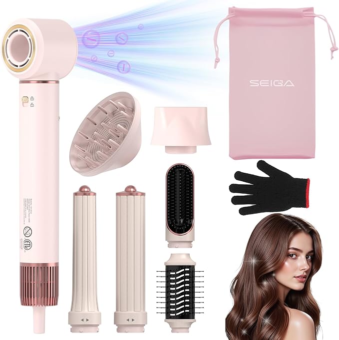 7 in 1 Hot Air Styler Hair Dryer Brush, 110,000 RPM High-Speed Frizz-Free Blow Dryer for Fast Drying, Curling Volumizing Smoothing & Styling, Hair Styler, Straightening Curler