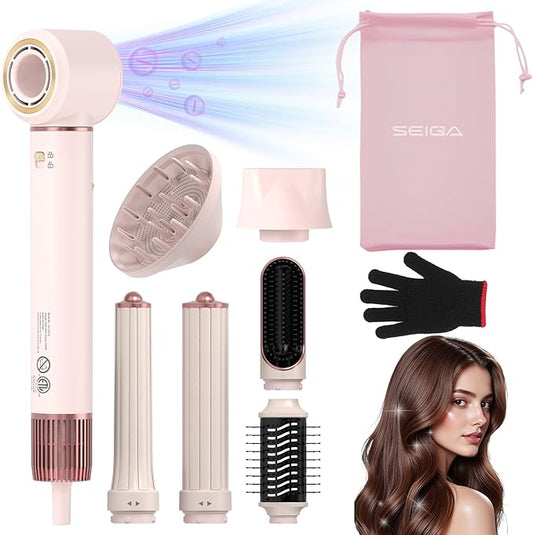 7 in 1 Hot Air Styler Hair Dryer Brush, 110,000 RPM High-Speed Frizz-Free Blow Dryer for Fast Drying, Curling Volumizing Smoothing & Styling, Hair Styler, Straightening Curler