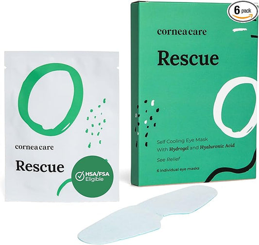 CorneaCare Rescue: Hydrogel Self Cooling Compress | Cold Eye Masks for Puffy Eyes | Self Cooling Eye Compress for Fast Relief | Travel Ready | 6 Count