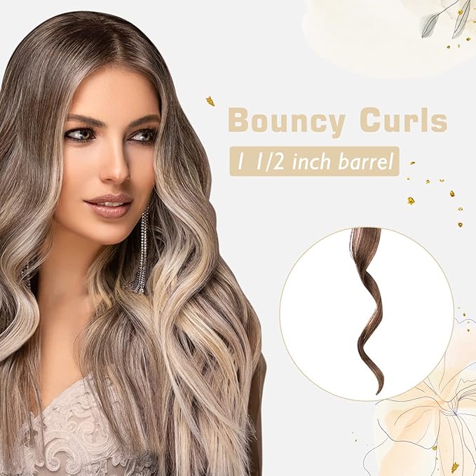 1 1/2 inch Curling Iron, Dual Voltage Large Hair Curling Iron Heat up to 450°F, Professiona Curling Wand Ceramic Tourmaline(Champagne Gold)