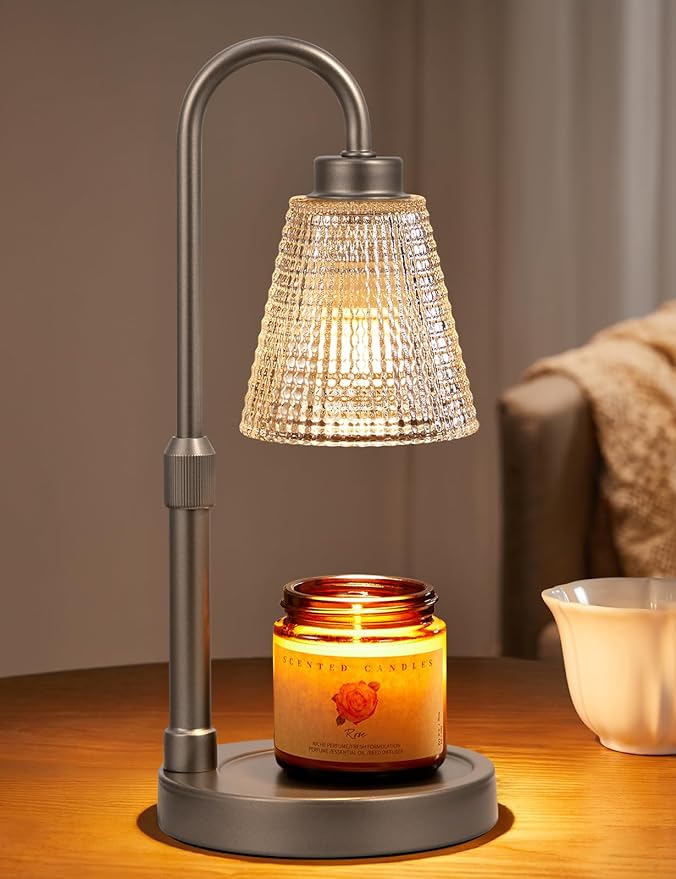 Innqoo Gray Candle Warmer Lamp with Timer, Dimmable Candle Warmer for Jar Candles, Height Adjustable Wax Melts Warmer, Birthday Gifts for Women Mom, House Warming Gifts New Home Decor