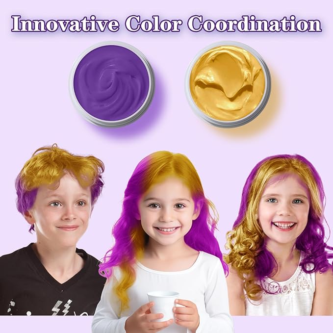 Purple Hair Color Wax, Temporary Hair Color Wax, Temporary Hair Dye for Dark Hair, Washable, Kids, Halloween, Cosplay, Party, Girls