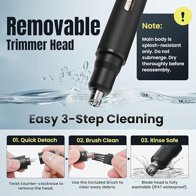 3-in-1 Nose Hair Trimmer for Men & Women – Electric Ear and Nose Hair Trimmer, Eyebrow Trimmer, USB-C Rechargeable Facial Hair Removal Device, Stainless Steel Blades, Digital LED Display