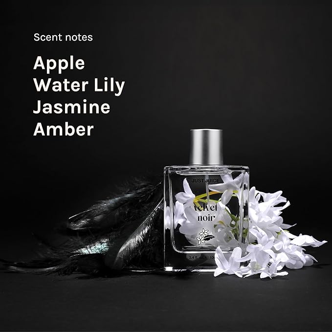 Just Juice Velvet Noir - Crisp Jasmine Perfume for Women and Men - Floral Musk Mini Travel Perfume with Apple, Rose, Geranium, Amber - 0.33 oz