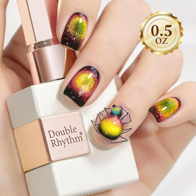 Double Rhythm 0.5 OZ Cat Eye Gel Polish with Magnet 15ML Holographic Glitter Shimmer Translucent Jelly Color Magnetic Polish Salon DIY at Home (Triple Light-MC1050)