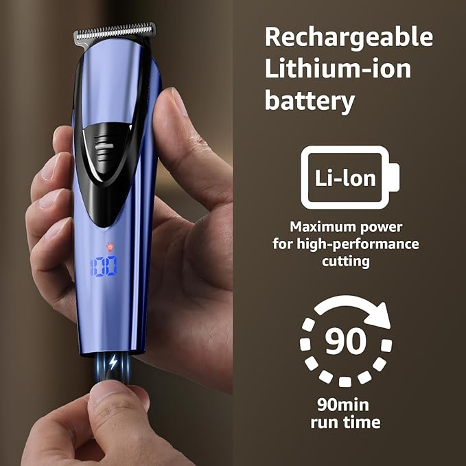 SHPAVVER Beard Trimmer for Men: Professional Barber Hair Clippers - 12-in-1 Cordless Grooming Kit - Waterproof Electric Razor with Turbo Speed & Precision Blades, Blue