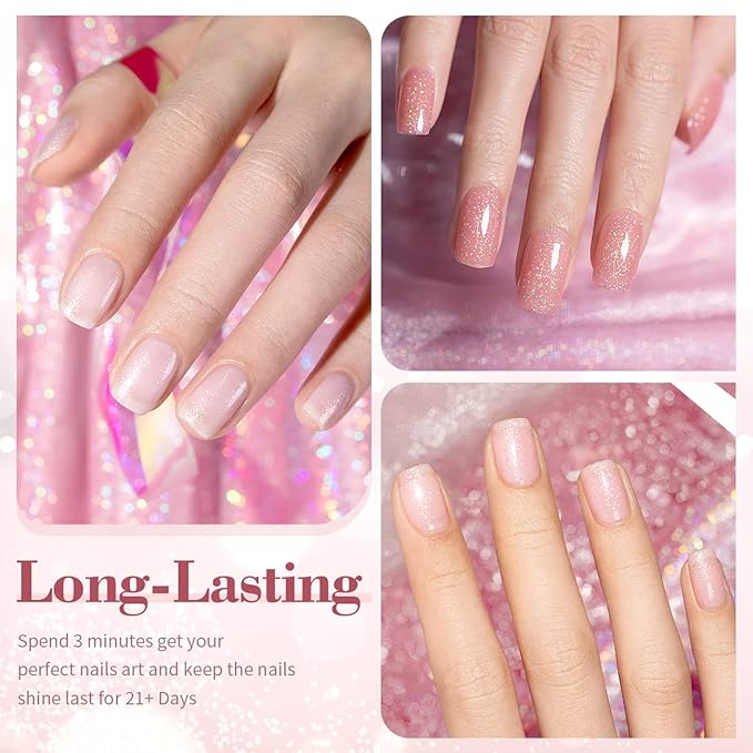 RARJSM Nude Glitter Gel Polish Set 6pcs Shimmery Jelly Nail Polish Iridescent Sparkly Pink Purple Apricot Beige Translucent Natural Skin Tone Color 7.5ml Soak off UV LED Cured