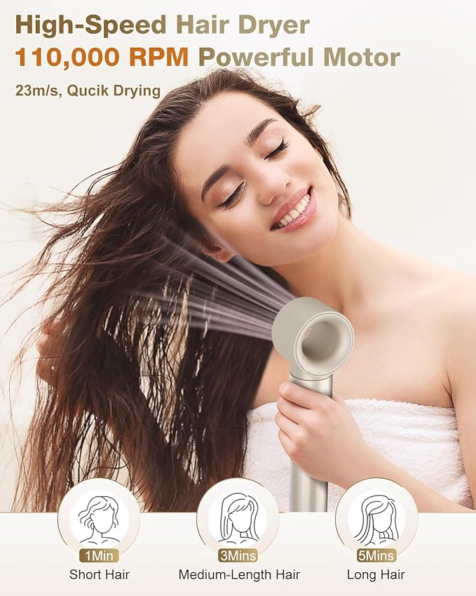 7MAGIC 6 in 1 Multi Hair Styler Dryer Brush, 110,000 RPM High-Speed, Negative Ionic, Fast Drying for Professional Blow Dry, Curling, Volumizing, Straightening and Styling, Gold
