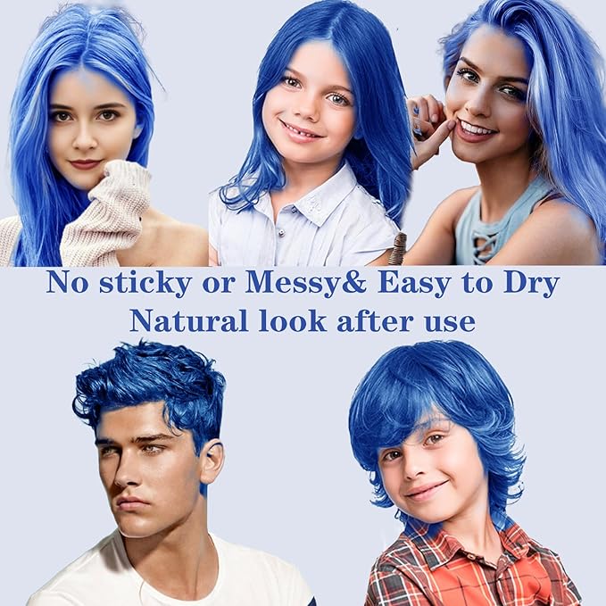 Blue Hair Color Wax, Temporary Washable Hair Color Dye for Kids, Temporary Dye Wax Natural Hairstyle Cream Hair Pomades for Women & Men Party Cosplay Halloween
