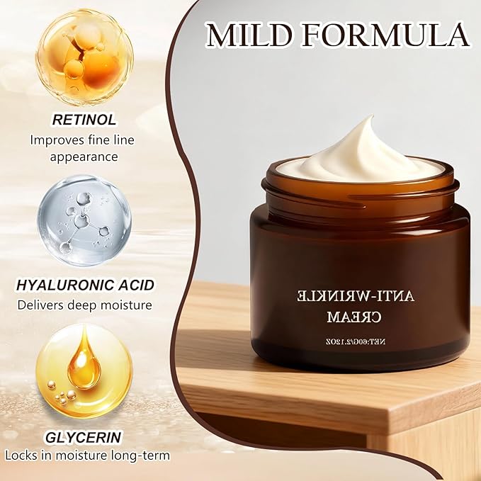 Retinol Anti-Wrinkle Cream, Firms and Lifts Skin, Improve Fine Lines，Restores Elasticity, Deep Hydration for All Skin Types (2PCS)