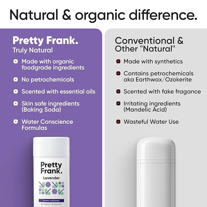 Pretty Frank Natural Aluminum-Free Deodorant Stick, Lavender (2-Pack) | All-Day Odor Control for Women & Men | Effective, Skin Soothing Formula with Safe, Organic Ingredients and Essential Oils