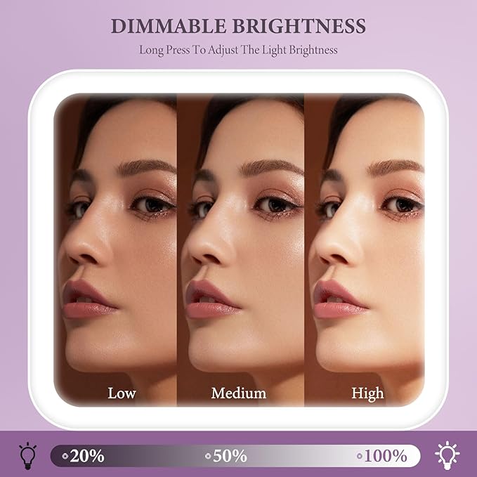 Travel Makeup Bag with LED Lighted Mirror, Cosmetic Makeup Organizer Bag with 3 Color Setting, Makeup Train Case with Adjustable Dividers for Women Makeup Brushes Jewelry Accessories