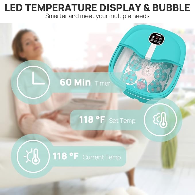 HOSPAN Collapsible Foot Spa Electric Rotary Massage, Foot Bath with Heat, Bubble, Remote, and 24 Motorized Shiatsu Massage Balls. Pedicure Foot Spa for Feet Stress Relief