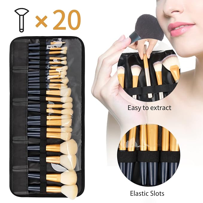 OCHEAL Makeup Brush Holder,Makeup Brush Organizer,Travel Makeup Brushes Bag Cosmetic Bags Pouch for Women Brushes Case Makeup Artist -Black Rhombus