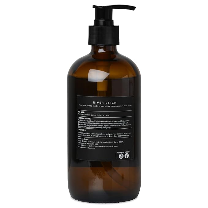 River Birch White Sage Lavender Scented Natural Hand Soap -Handmade Soap -Moisturizing Hand Wash with Amber Glass Dispenser - Luxury Scented Hydrating Hand Soap - Vegan and Non Toxic -16 Fl Oz