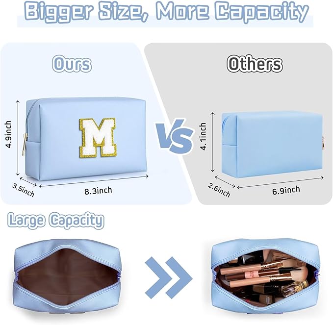 TOPEAST Sky Blue Makeup Bag - Preppy Stuff, PU Leather Waterproof Cute Small Makeup Pouch Cosmetic Bag Preppy Stuff for Girls 10-12 Teen Girls Gifts (Sky Blue S)