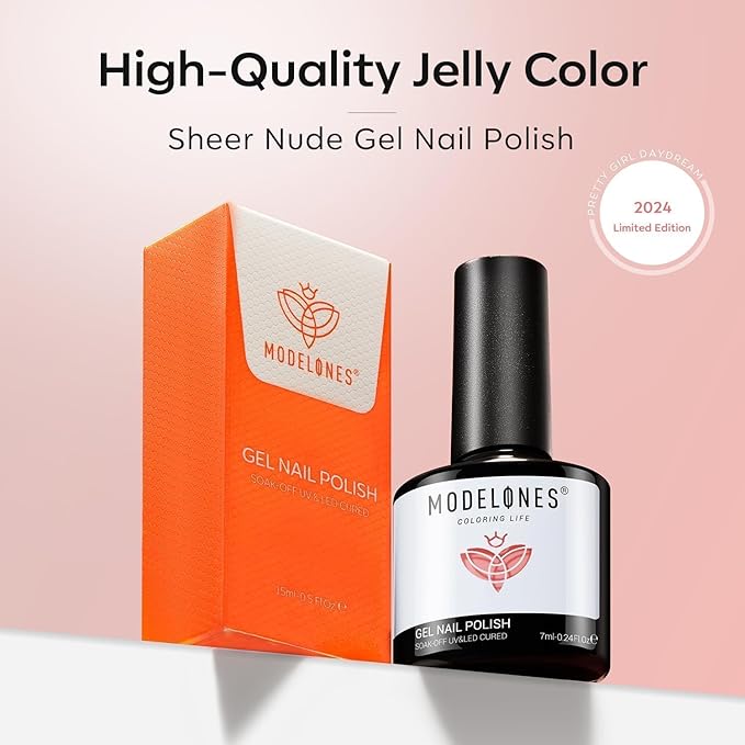 modelones Jelly Gel Nail Polish, 15 ML Jelly Nude Pink Nail Polish Sheer Neutral Color Long Nails Natural Translucent Soak Off U V Gel Clean Girl Nails for Women Nail Art French Tip Manicure at Home