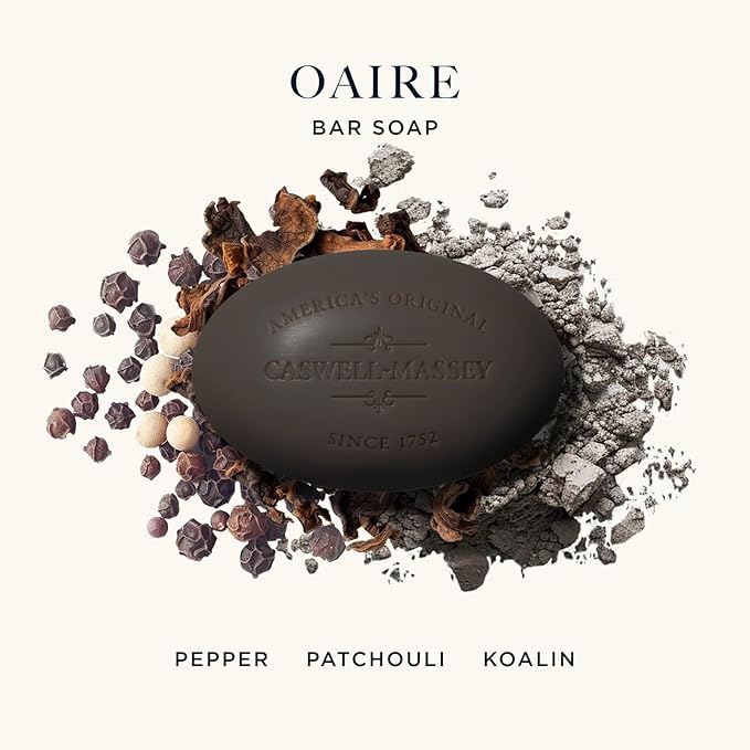 Caswell-Massey OAIRE Castile Bar Soap, Black Clay Men’s Body Wash, Moisturizing Natural Soap for Face, Hands & Bath, Triple-Milled with Essential Oils, Plant-Based & Cruelty-Free, Made in USA, 5.8 oz