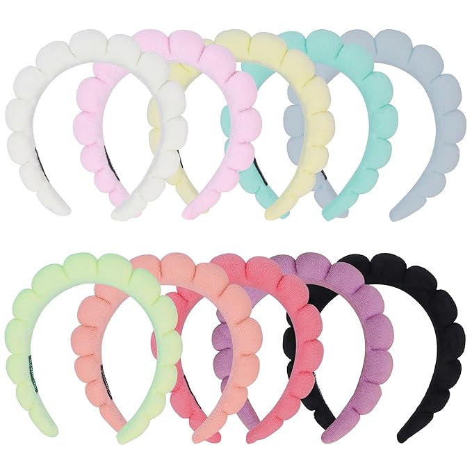 10 Pcs Spa Headband Bulk for Women Makeup Sponge Headband Puffy Hair Band for Washing Face Women Girls (Terry Cloth)