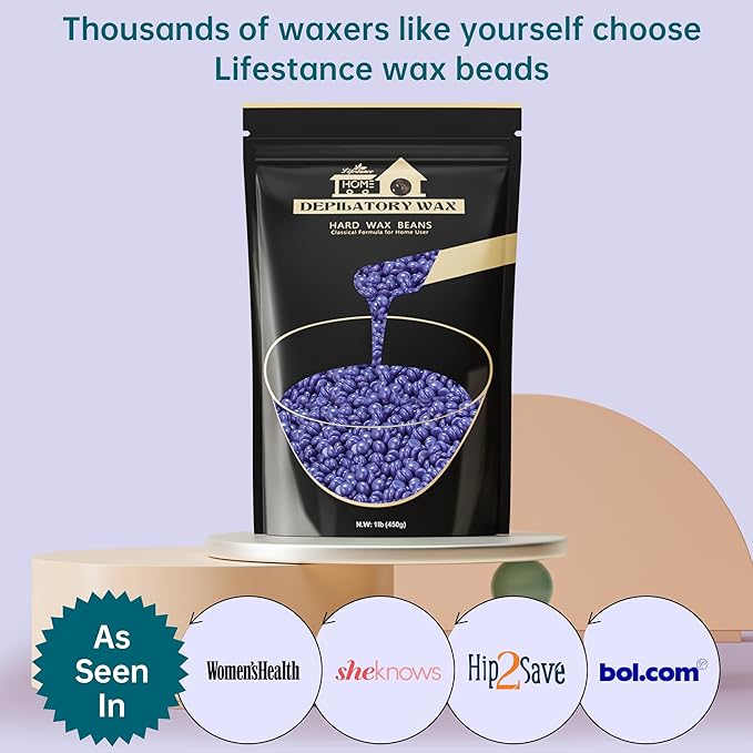 Lifestance Hard Wax Beans Hair Removal Kit, 1lb Large Refill Stripless Waxing Beans for Women Men Waxing Depilatory Lavender Pearl Wax Beads