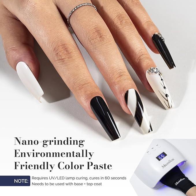 MelodySusie Fleurwee Plant Based Gel Nail Polish, 2 Pcs Hema Free Gel Polish, Black and White Nail Polish 21 Non Toxic Long Lasting Nail Art Salon DIY Manicure at Home Gift for Women