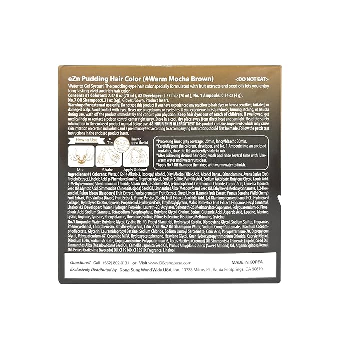 eZn Pudding Hair Dye Ammonia Free Semi-Permanent Self Hair Dye DIY Kit included contain Keratin Made in Korea Beauty (Warm Mocha Brown)