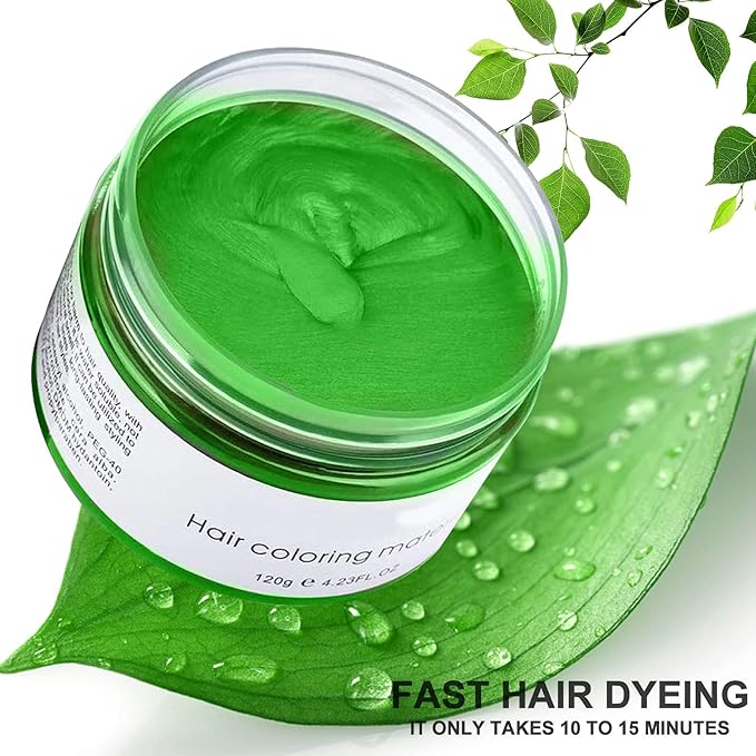 Green Hair Spray, Temporary Hair Color Wax, Natural Hair Wax Color Spray 4.23 Ounces, Kids Women Temporary Hair Dye Wax Styling Clay Pomades for Christmas Party,Role Playing,Cosplay,Halloween (Green)