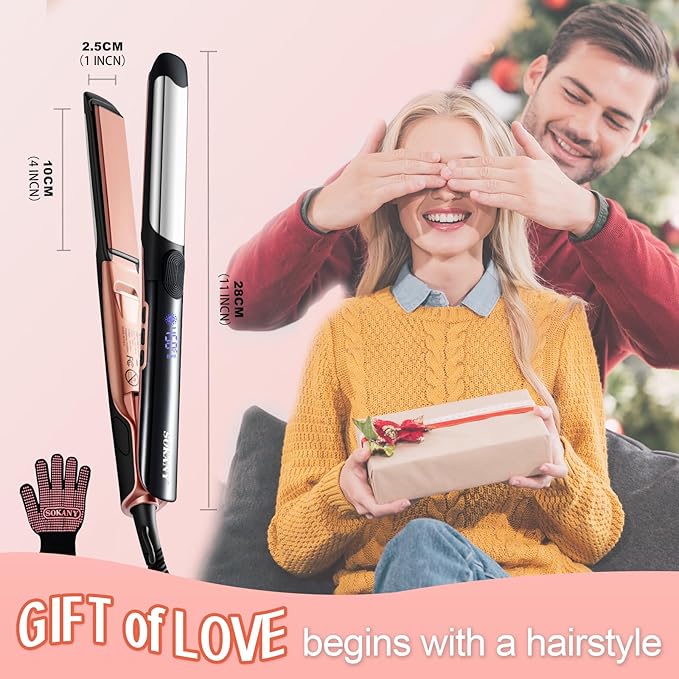 SOKANY 1 Inch Flat Iron Hair Straightener and Titanium Curler 2 in 1,Dual Voltage Smart 3D Ceramic Floating Plates Ionic Straightener,8 Temps Settings Fast Heating & Heat Protection