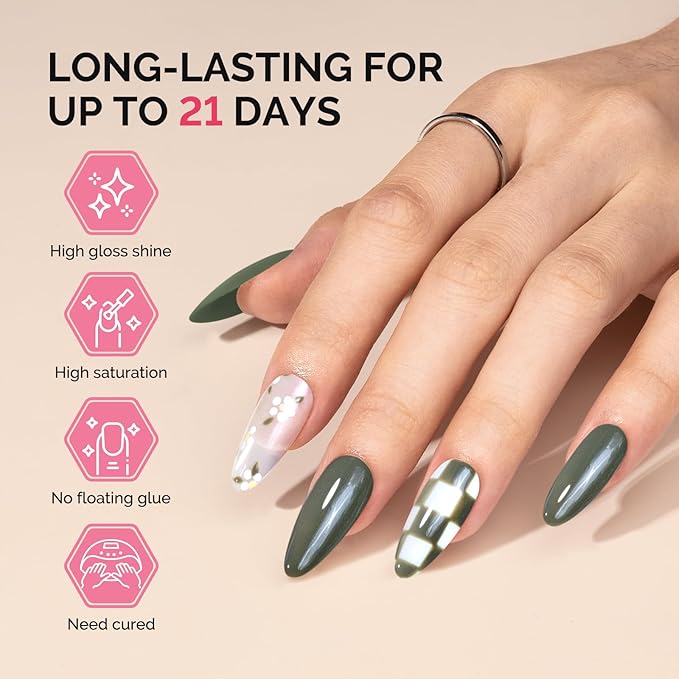 MelodySusie Fleurwee Plant Based Gel Nail Polish, Hema Free Dark Olive Green Nail Polish, Soak Off UV LED Gel Polish Gifts for Women 21 Non Toxic Long Lasting Nail Art Manicure Salon DIY at Home P08