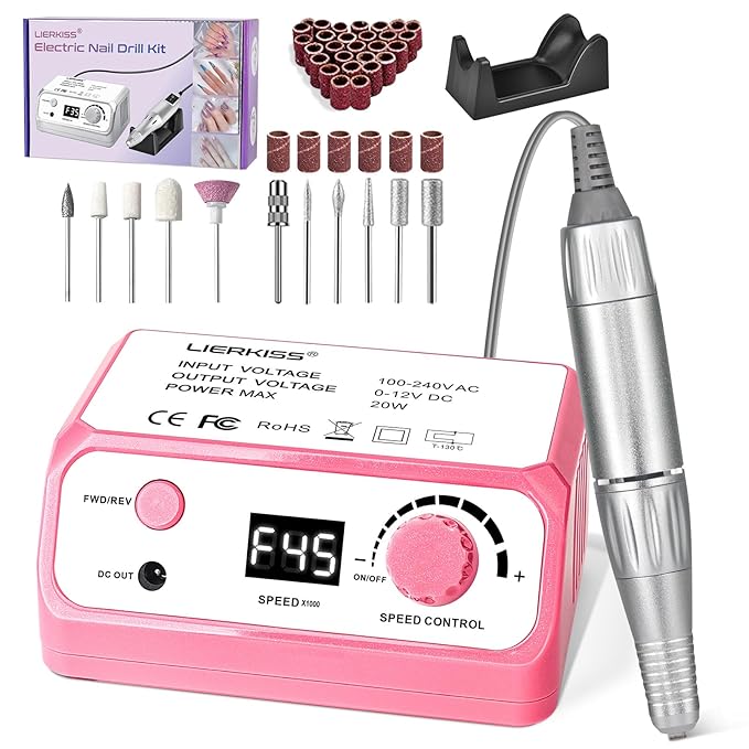 Nail Drill Professional 45000RPM Drils Nail Electric Nail File Nails Drill with Sanding Bands and Nail Drill Bits for Acrylic, Gel Nail Manicure & Pedicure, Pink