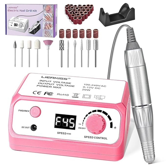 Nail Drill Professional 45000RPM Drils Nail Electric Nail File Nails Drill with Sanding Bands and Nail Drill Bits for Acrylic, Gel Nail Manicure & Pedicure, Pink