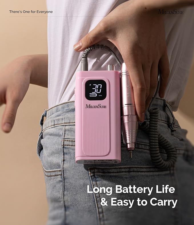 MelodySusie Entry-Level Clip-On Cordless Essential Nail Drill, SC300F 30000RPM Reliable E-File with LCD Display for All Manicure Shaping & Gel Removal, Ideal for Training, Nail Art Practice & Home Use