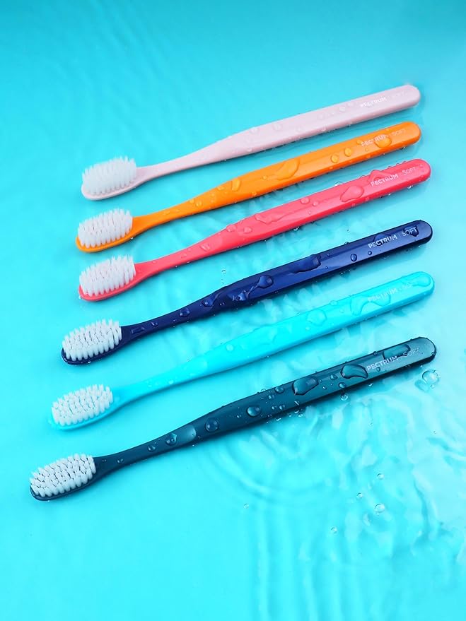 Medium Manual Toothbrush Pack, 6 Count, Deep Cleaning Flossing Toothbrushes for Sensitive Teeth & Receding Gums, Tapered Bristles for Adults & Elders, Help Plaque Removal, Assorted Colors