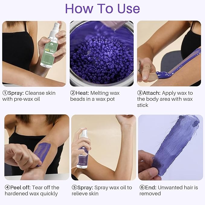 BLITZWAX 2.6lbs Hard Wax Beads for Hair Removal, Lavender and Cream Hot Waxing Beans for Sensitive Skin, Face, Brazilian and Bikini, with 30 Waxing Sticks and 2 Wax Oils for Women and Men, 2 Packs