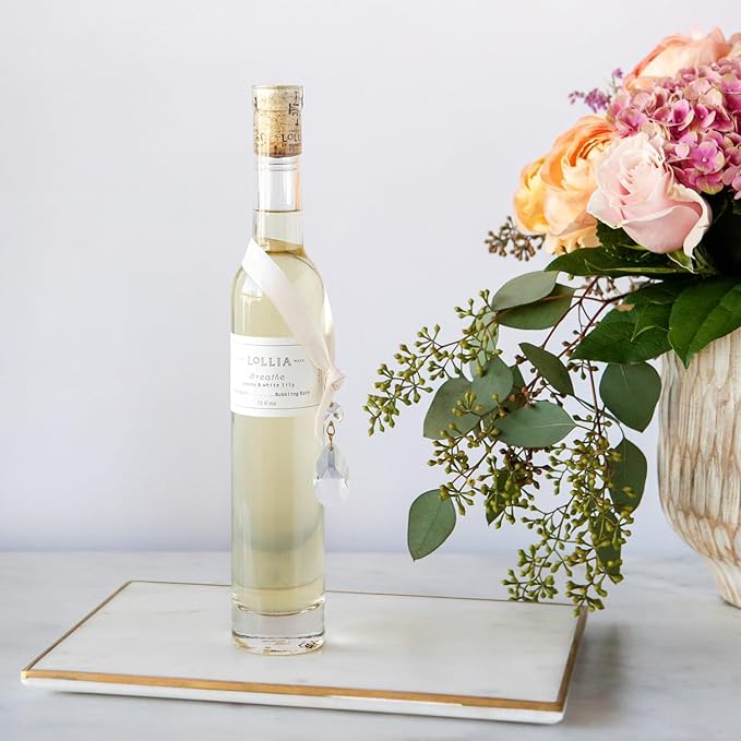 Lollia Breathe Bubble Bath, 12.9 fl. oz., Peony & White Lily Scented Bubbling Cleanser for Women, Soothing & Moisture-Rich Scented Body Soap with Hydrating Ingredients