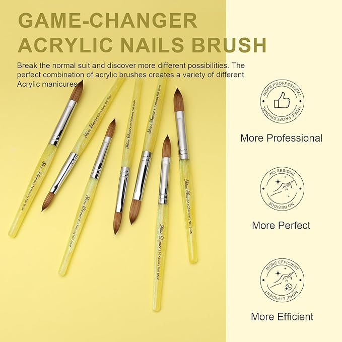Acrylic Nail Brush Size 8, 100% Pure Kolinsky Nail Brush for Acrylic Application, Professional Nail Extension Manicure Tool Nail Drawing Pen for DIY Home Salon(Yellow)