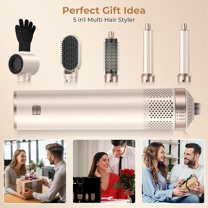 5 in 1 Hair Dryer Brush, Negative Ion Air Styler Wrap Hair Styler Upgrade Blow Dryer Brush Air Curler for Hair, Blowout Brush Set As A Gift for Straight/Curl/Drying/Smoothing