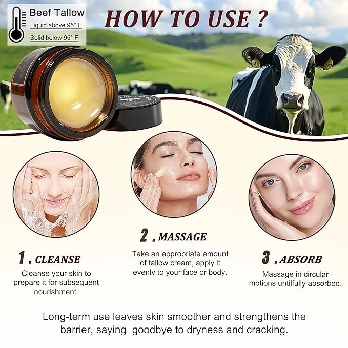 Beef Tallow for Skin, Organic Grass-Fed Tallow and Honey Balm with Row Wild Honey, Deeply Moisturizes Face & Body Moisturizer, Natural Formula for Dry & Sensitive Skin (2 OZ, Citrus)