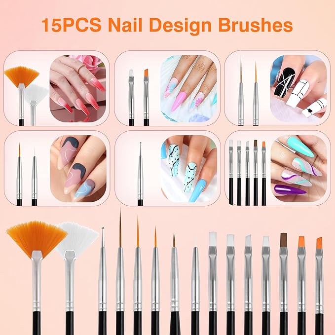 31pcs Nail Art Brushes, Nail Art Design Tools Kit with Liner Brush Dotting Tools Drawing Pens Design Tools Polish Brushes for Women Nails Gel Painting