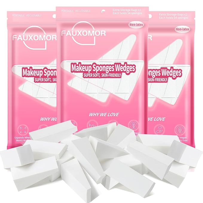 324 Pcs New Makeup Sponges Wedges for Face Foundation, Latex-Free Triangle Cosmetic Make Up Sponge for Flawless Application and Blending, Beauty Blender for All Skin Types with Six Pouches