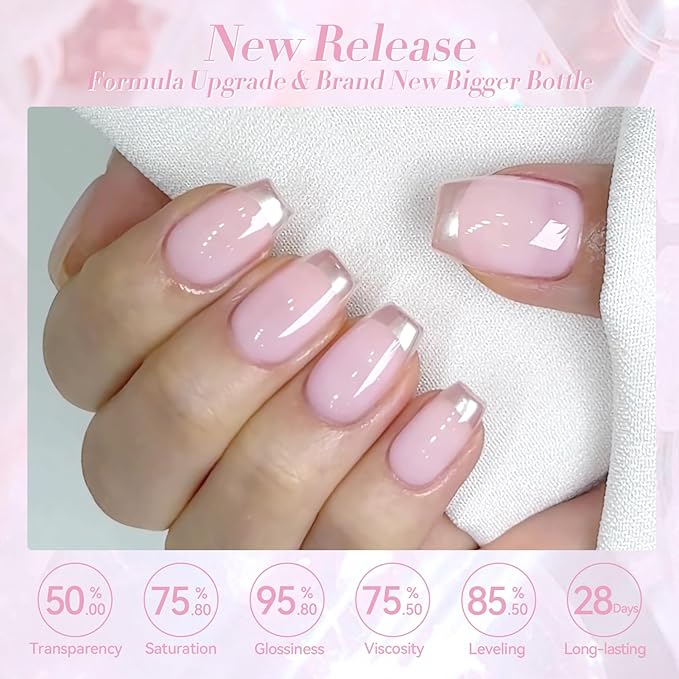 Born Pretty Jelly Gel Nail Polish,Soft Mist Pink Purple Sheer Crystal Translucent Gel Nail, Gel Polish Soak Off LED U V Nail Gel, Nail Art DIY for Home Salon Manicure 15ML