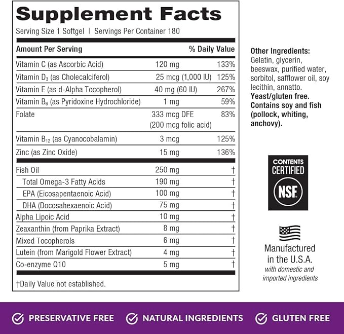 EyePromise Restore Eye Health Supplement - 180 Softgels, 90-Day Supply - Omega 3 Supplement with Zeaxanthin, Lutein, Fish Oil, EPA, DHA & Vitamins for Eye Health