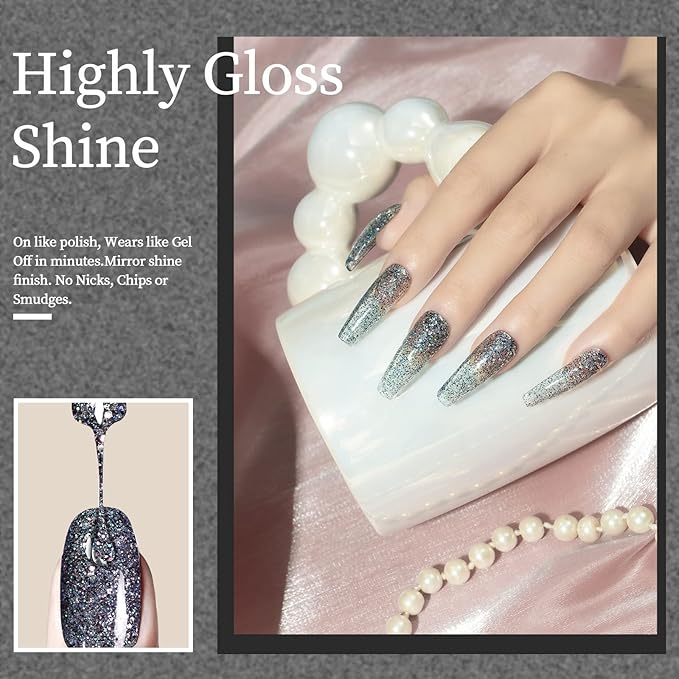 MAYCHAO 15ML Glitter Gel Nail Polish 1Pc Galaxy Glitter Gel Polish Soak Off UV LED Nail Polish Nail Art Starter Manicure Salon DIY at Home, 0.5 OZ