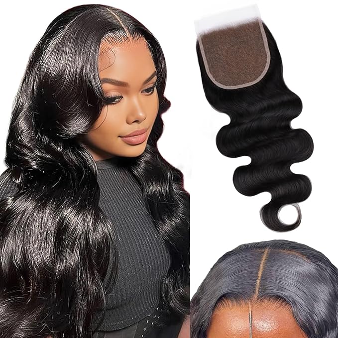 Lashey 5x5 SKINLIKE Real HD Lace Closure, Natural Black Body Wave Human Hair Closure Pre Bleached Knots Pre Plucked Invisible Hairline 16 Inch
