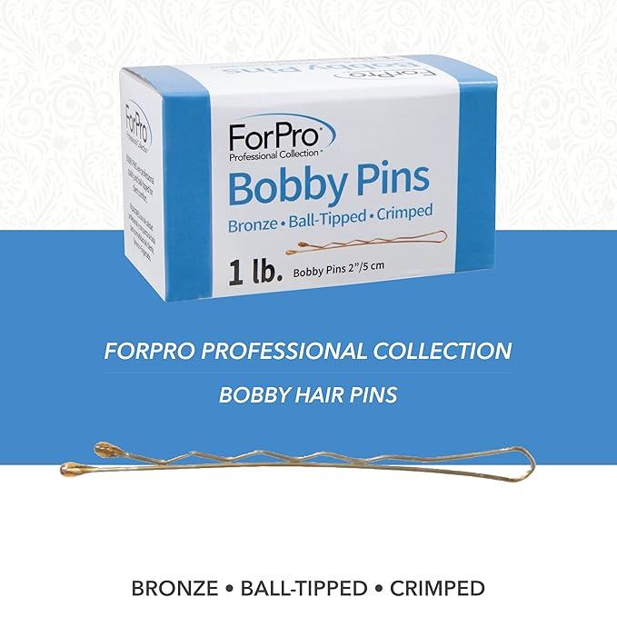ForPro Professional Collection Bobby Pins (400-Count Approx), Bronze, 2" L, Ball-Tipped, Crimped, Non-Slip, Non-Damaging, 1 Lb.