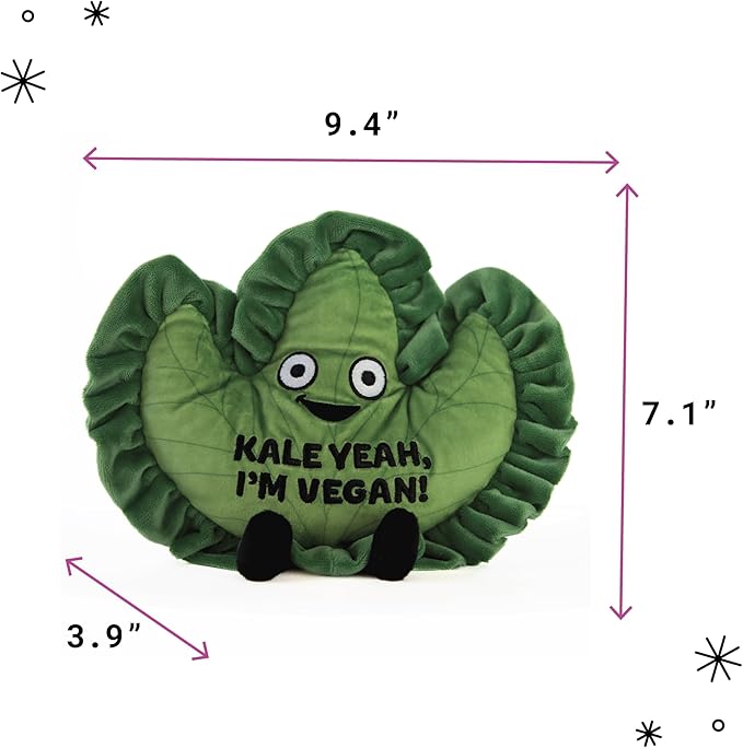 Punchkins Kale Plushie - Kale Yeah, I'm Vegan Funny Kale Plush, for Vegans, Cute Food Plushie for Gifting